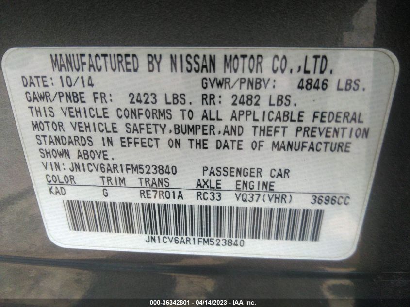2015 INFINITI Q40 JN1CV6AR1FM523840