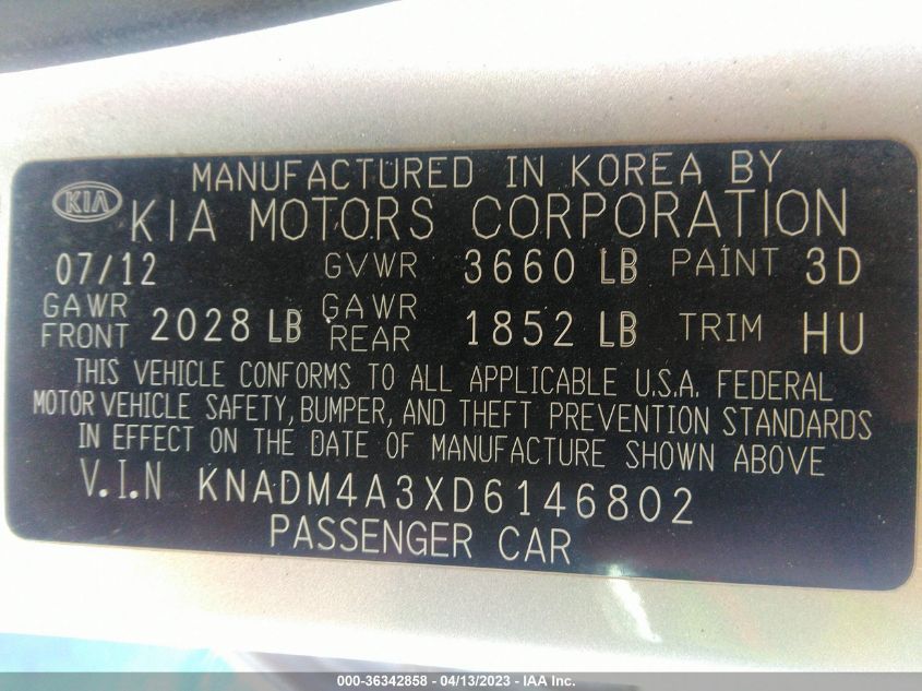 2013 KIA RIO LX - KNADM4A3XD6146802