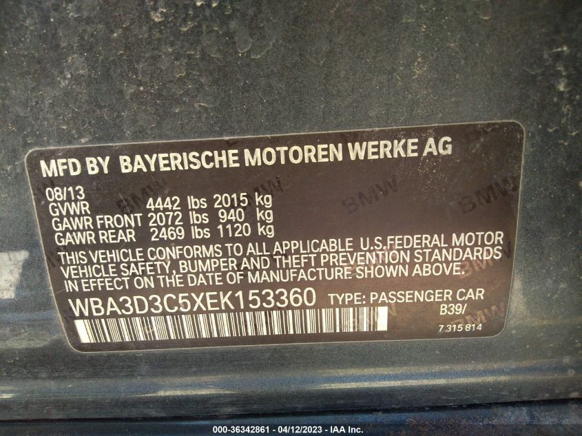 2014 BMW 3 SERIES 328D - WBA3D3C5XEK153360