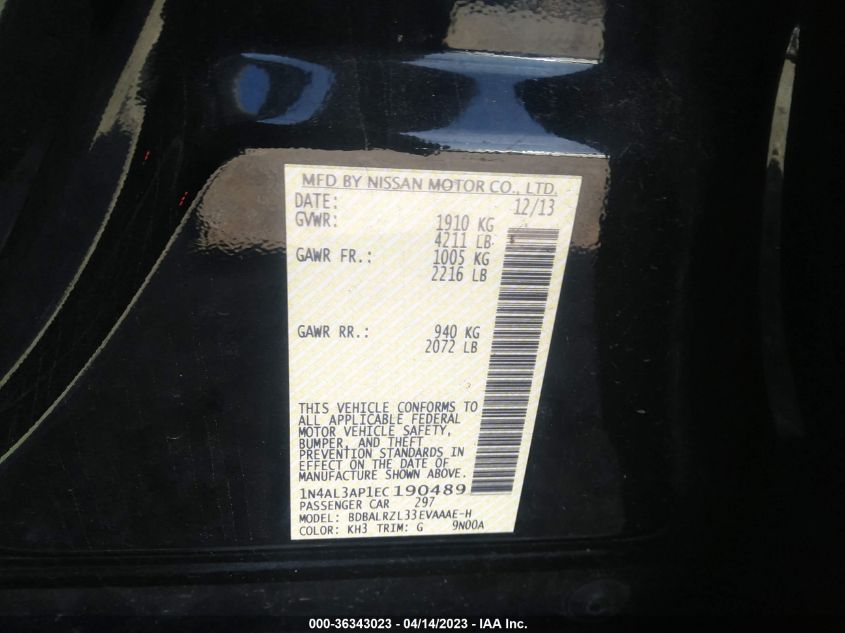 2014 NISSAN ALTIMA 2.5 S - 1N4AL3AP1EC190489