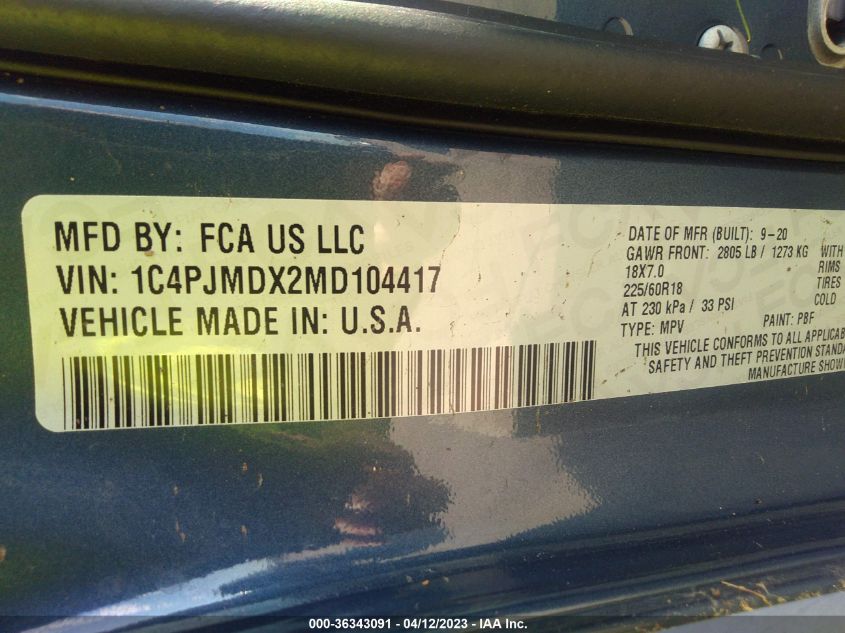 2021 JEEP CHEROKEE LIMITED - 1C4PJMDX2MD104417