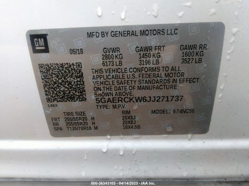 2018 BUICK ENCLAVE PREMIUM - 5GAERCKW6JJ271737