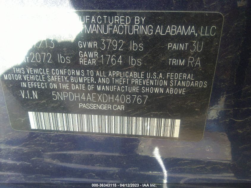 2013 HYUNDAI ELANTRA GLS - 5NPDH4AEXDH408767