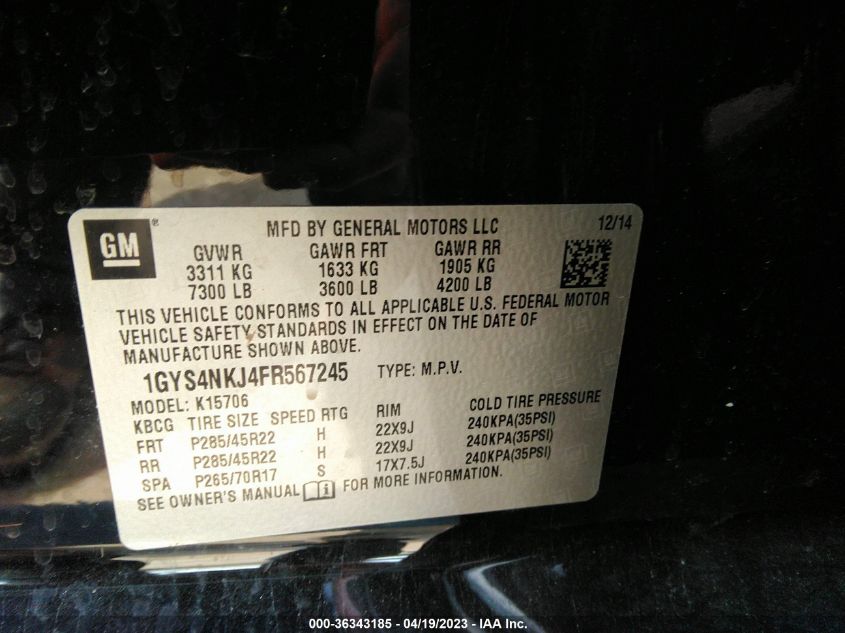 2015 CADILLAC ESCALADE PREMIUM - 1GYS4NKJ4FR567245