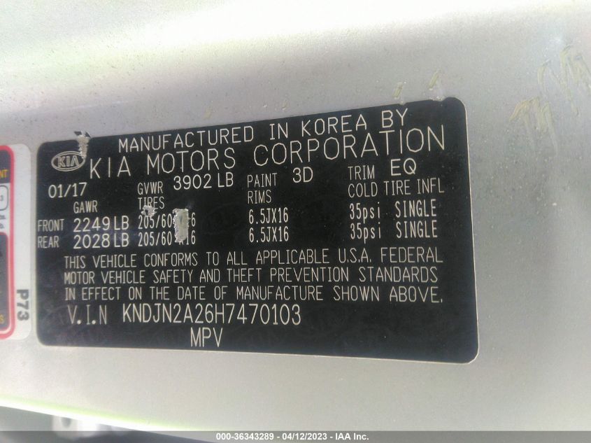 2017 KIA SOUL BASE - KNDJN2A26H7470103