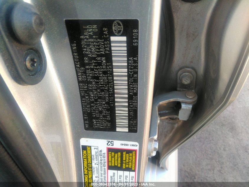 2020 TOYOTA CAMRY SE - 4T1G11AK2LU871251