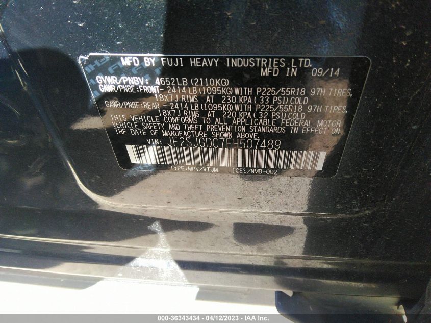 2015 SUBARU FORESTER 2.0XT PREMIUM - JF2SJGDC7FH507489