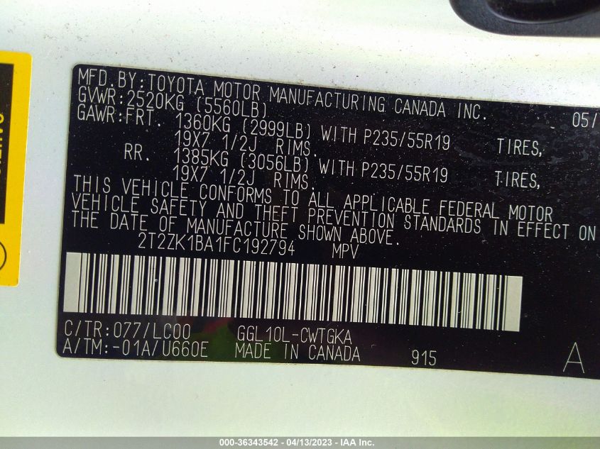 2015 LEXUS RX 350 - 2T2ZK1BA1FC192794
