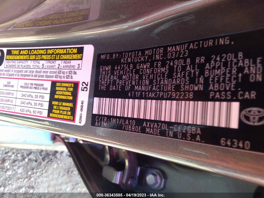 2023 TOYOTA CAMRY XLE - 4T1F11AK7PU792238