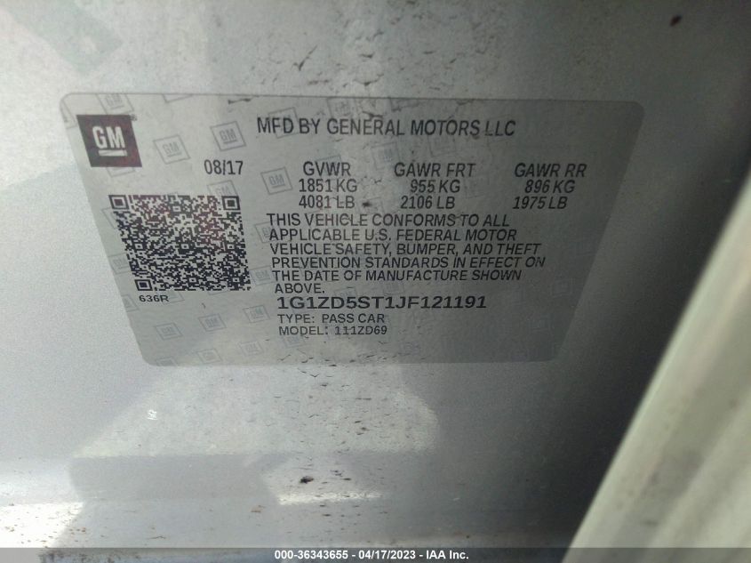 2018 CHEVROLET MALIBU LT - 1G1ZD5ST1JF121191