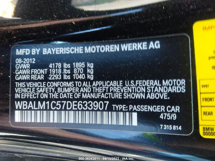 2013 BMW Z4 SDRIVE35IS WBALM1C57DE633907