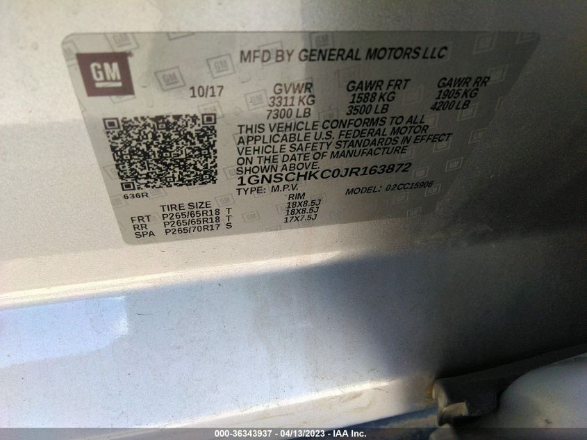 2018 CHEVROLET SUBURBAN LT - 1GNSCHKC0JR163872