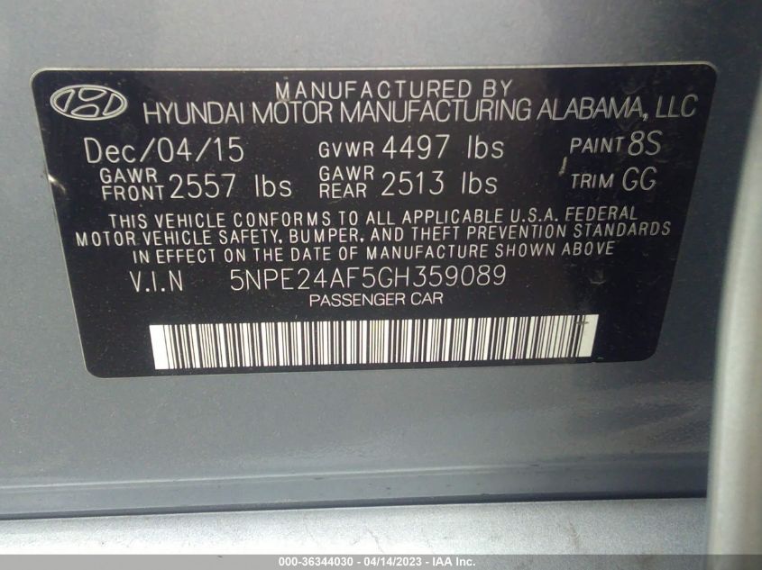 2016 HYUNDAI SONATA 2.4L SE - 5NPE24AF5GH359089
