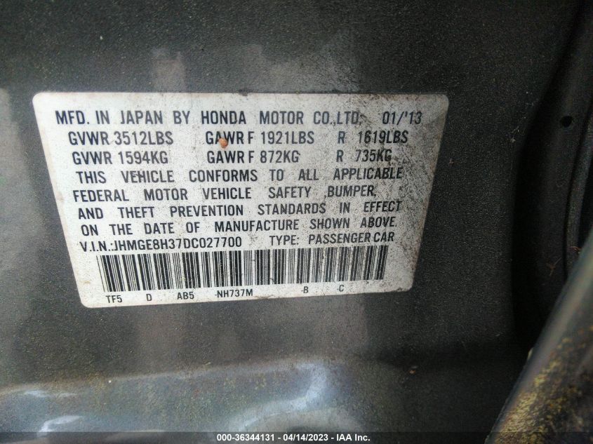 2013 HONDA FIT - JHMGE8H37DC027700