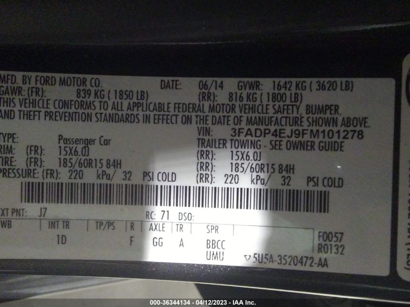 2015 FORD FIESTA SE - 3FADP4EJ9FM101278