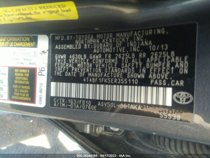 2014 TOYOTA CAMRY L/LE/XLE/SE/SE SPORT - 4T4BF1FK5ER355110