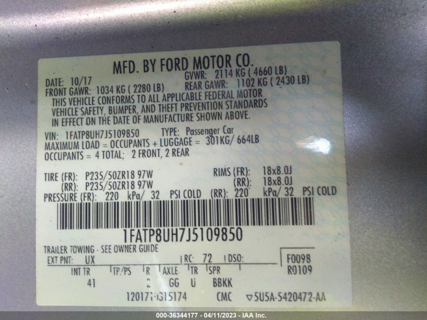 2018 FORD MUSTANG ECOBOOST - 1FATP8UH7J5109850