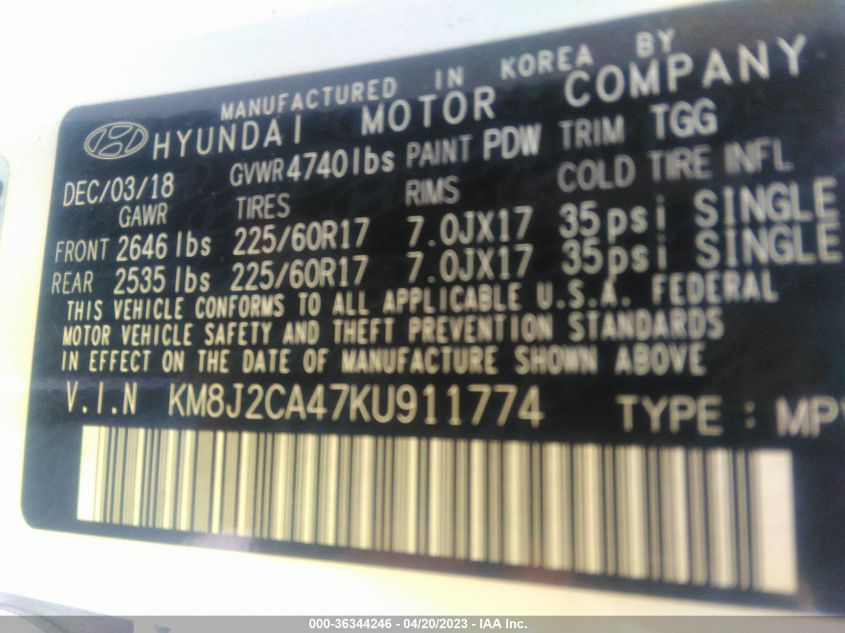 2019 HYUNDAI TUCSON SE - KM8J2CA47KU911774