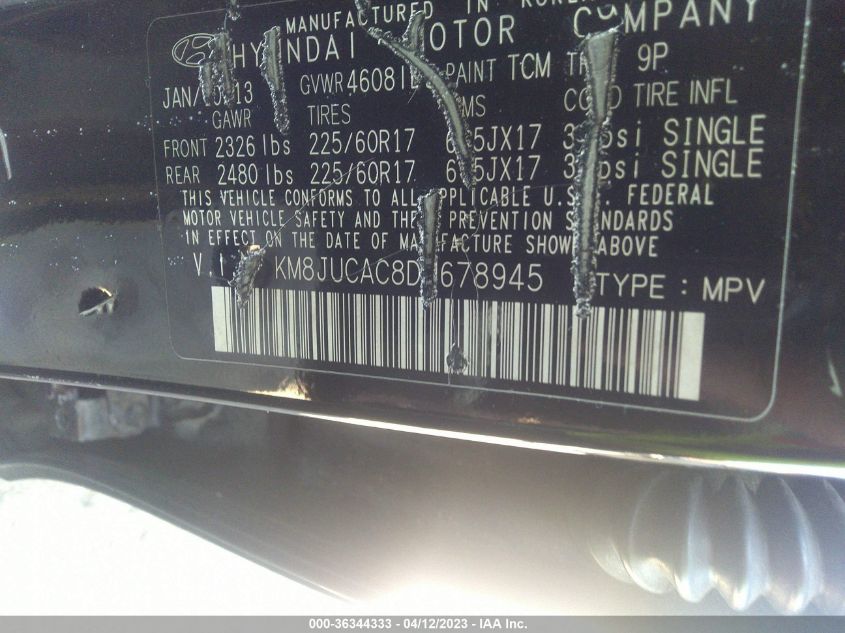 2013 HYUNDAI TUCSON GLS - KM8JUCAC8DU678945