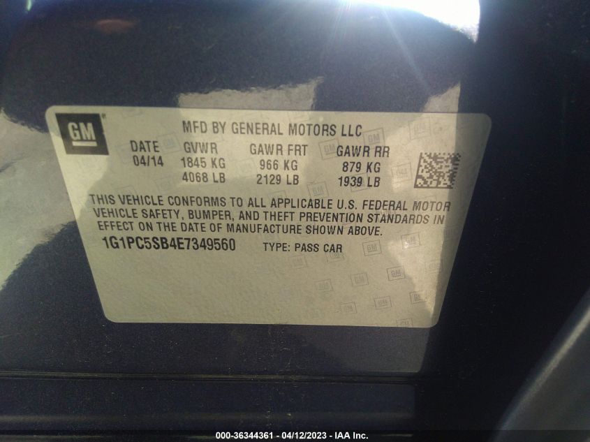 2014 CHEVROLET CRUZE 1LT - 1G1PC5SB4E7349560