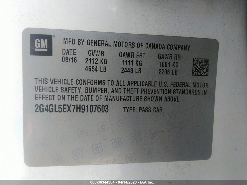 VIN 2G4GL5EX7H9107603 2017 BUICK REGAL SPORT TOURING