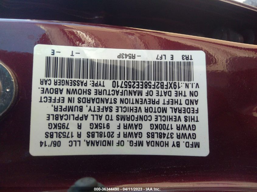 2014 HONDA CIVIC SEDAN LX - 19XFB2F58EE255710