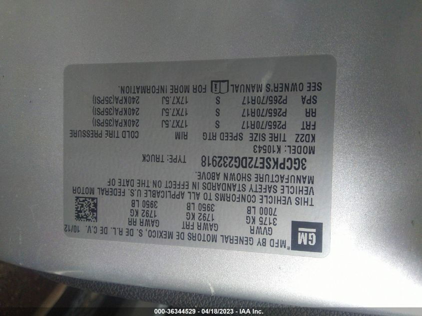 2013 CHEVROLET SILVERADO 1500 LT - 3GCPKSE72DG232918