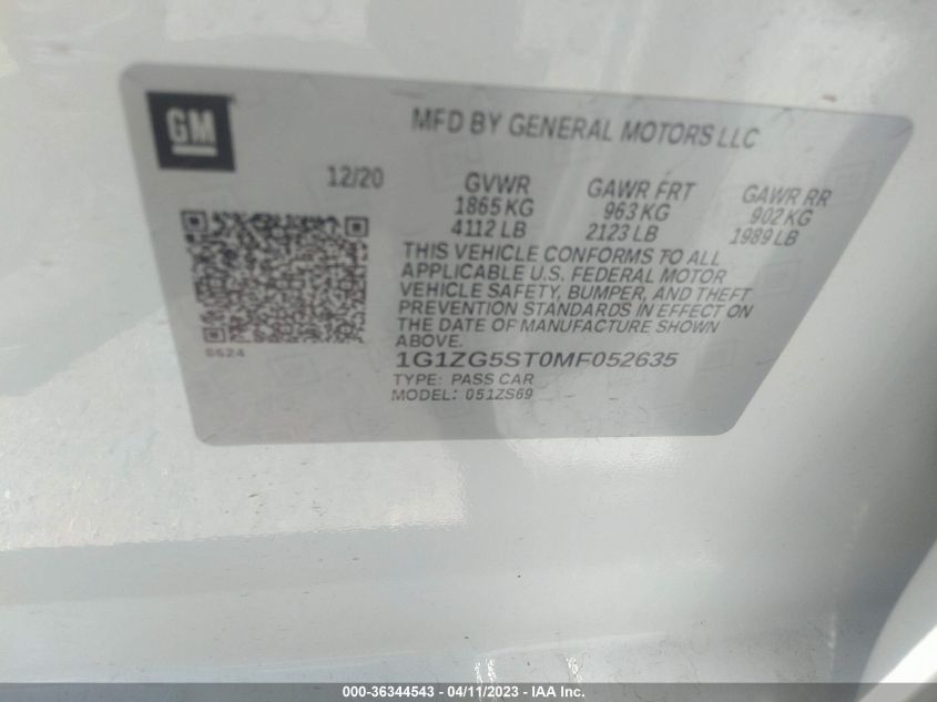 2021 CHEVROLET MALIBU RS - 1G1ZG5ST0MF052635