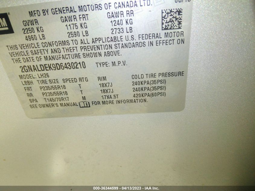 2013 CHEVROLET EQUINOX LT - 2GNALDEK9D6430210