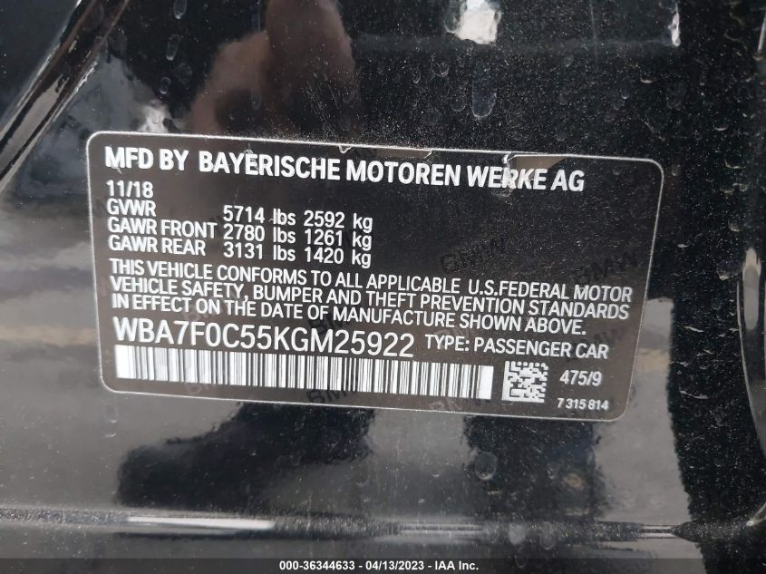 2019 BMW 7 SERIES 750I - WBA7F0C55KGM25922