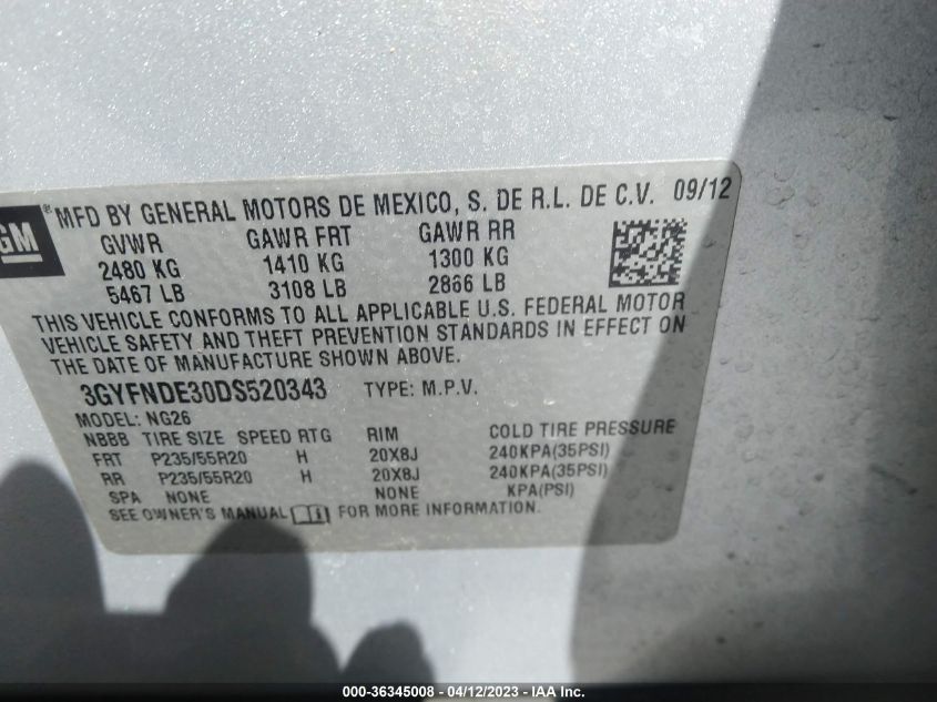 2013 CADILLAC SRX PERFORMANCE COLLECTION - 3GYFNDE30DS520343