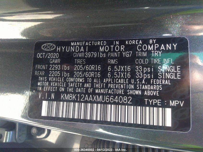 2021 HYUNDAI KONA SE - KM8K12AAXMU664082