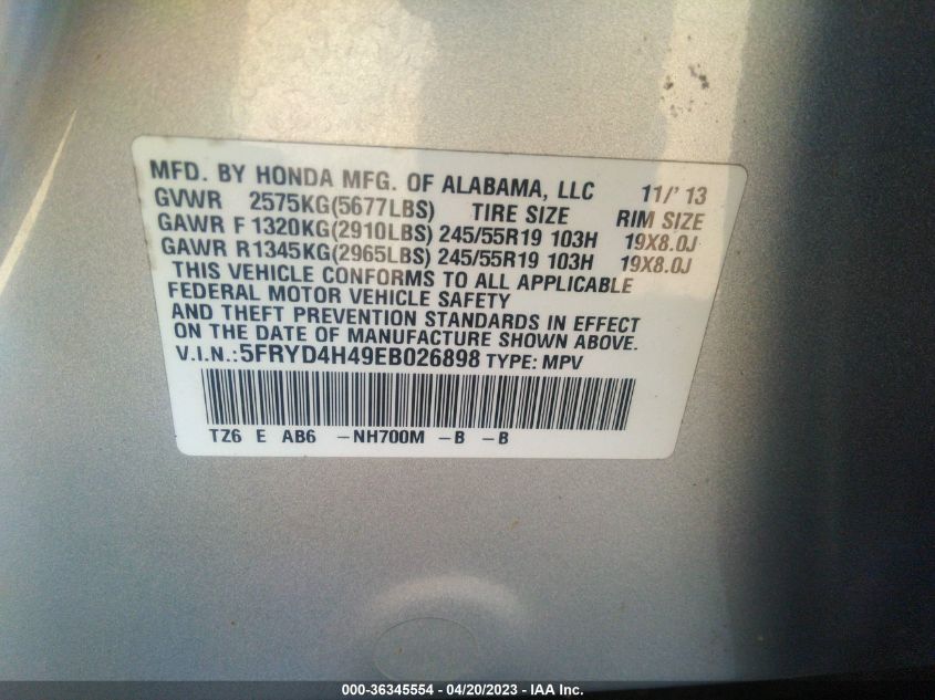 2014 ACURA MDX TECH PKG - 5FRYD4H49EB026898