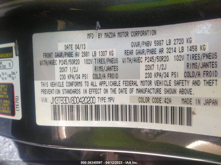 2013 MAZDA CX-9 GRAND TOURING - JM3TB3DV8D0420200