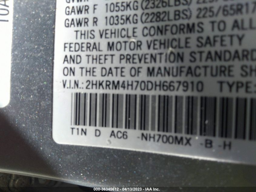 2013 HONDA CR-V EX-L - 2HKRM4H70DH667910