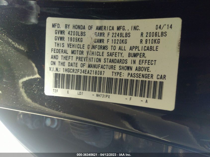 2014 HONDA ACCORD SEDAN LX - 1HGCR2F34EA218087