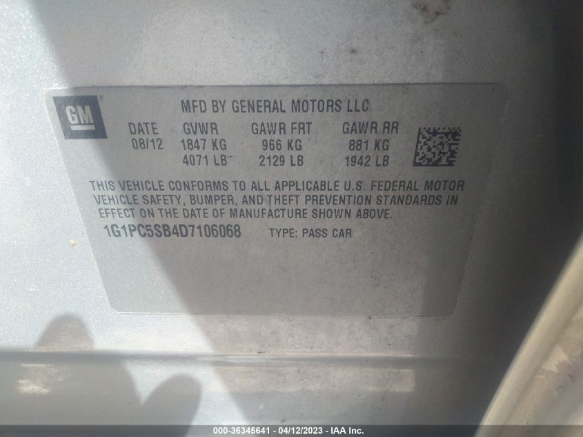 2013 CHEVROLET CRUZE 1LT - 1G1PC5SB4D7106068