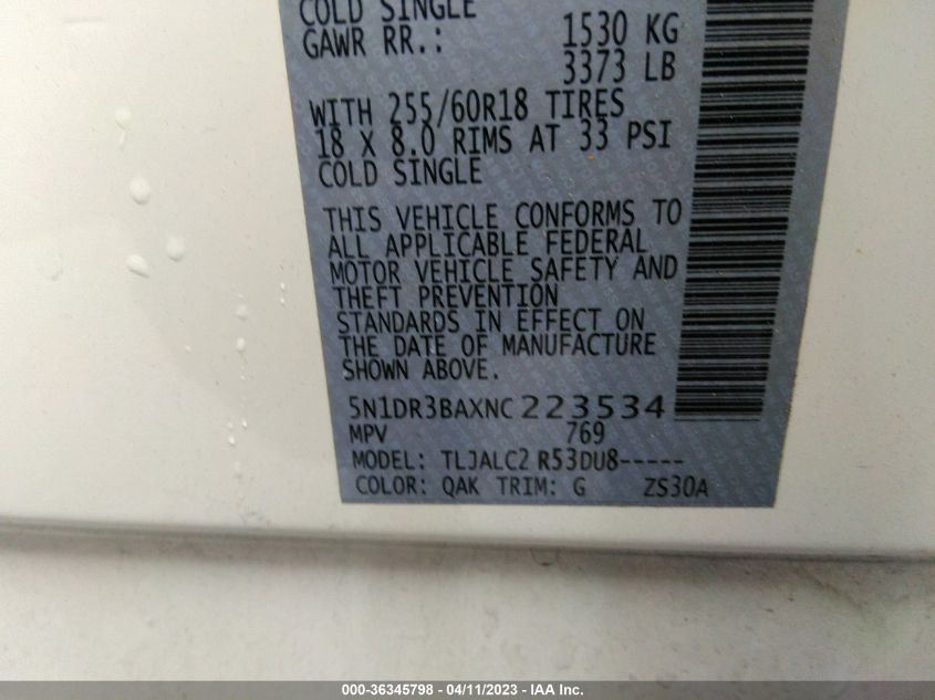 2022 NISSAN PATHFINDER SV - 5N1DR3BAXNC223534