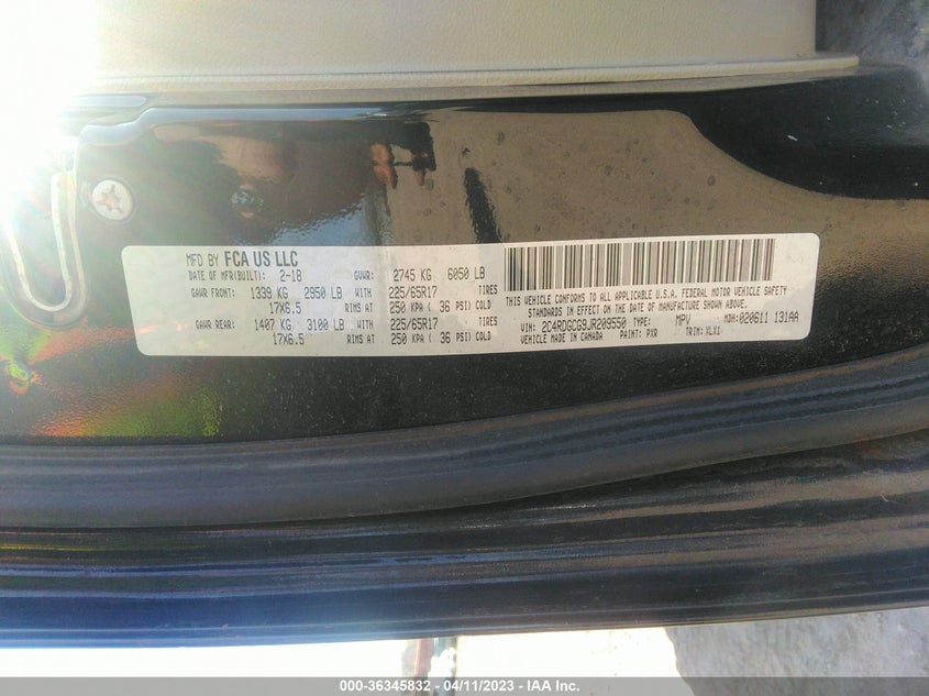 VIN 2C4RDGCG9JR209550 2018 DODGE GRAND CARAVAN SXT