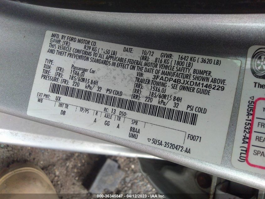 2013 FORD FIESTA SE - 3FADP4BJXDM146229