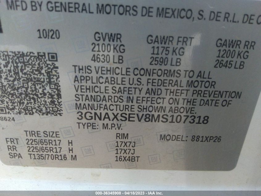 2021 CHEVROLET EQUINOX LS - 3GNAXSEV8MS107318