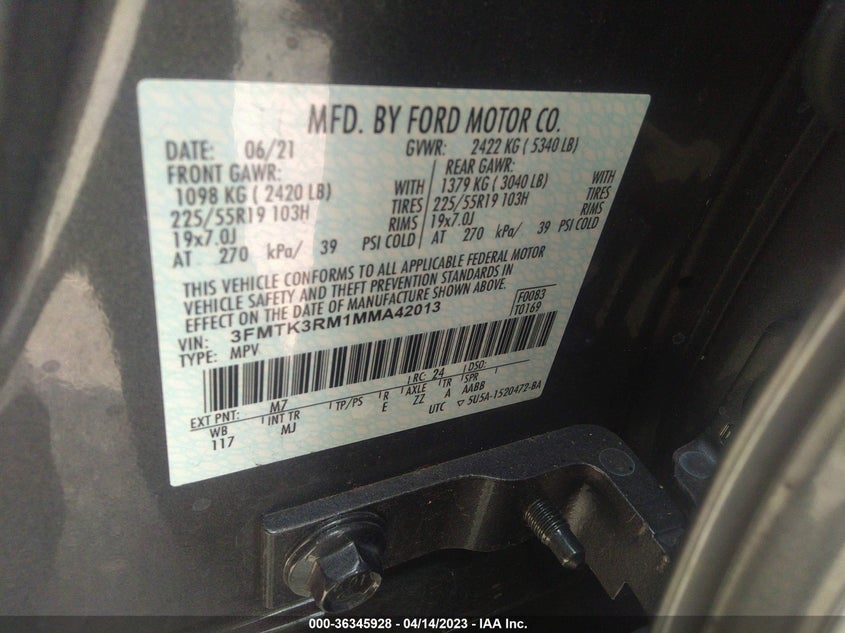 VIN 3FMTK3RM1MMA42013 2021 FORD MUSTANG MACH-E PREMIUM