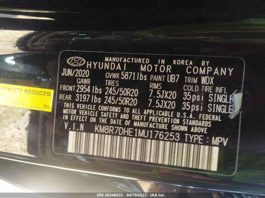 VIN KM8R7DHE1MU176253 2021 HYUNDAI PALISADE CALLIGRAPHY