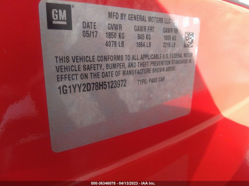 2017 CHEVROLET CORVETTE GRAND SPORT 2LT - 1G1YY2D78H5123972