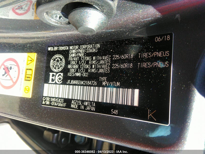 VIN JTJBARBZ6K2184726 2019 LEXUS NX NX 300