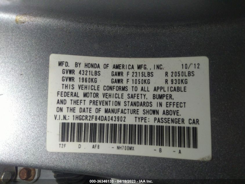 2013 HONDA ACCORD SDN EX-L - 1HGCR2F84DA043902