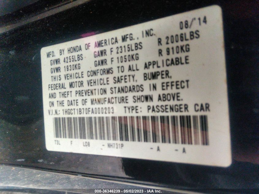 2015 HONDA ACCORD COUPE EX - 1HGCT1B70FA000203