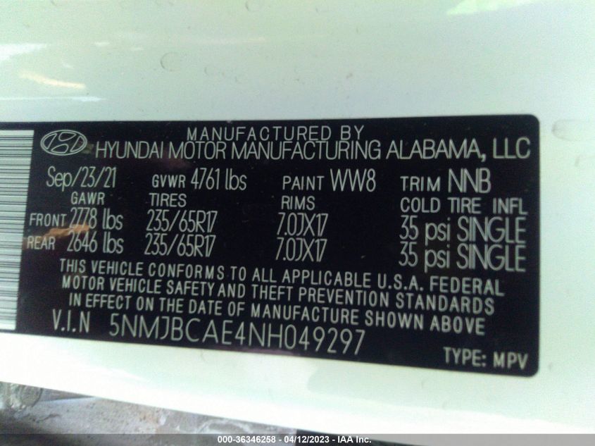 2022 HYUNDAI TUCSON SEL - 5NMJBCAE4NH049297