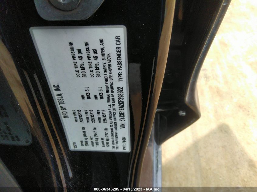 2019 TESLA MODEL 3 MID RANGE - 5YJ3E1EA2KF398922