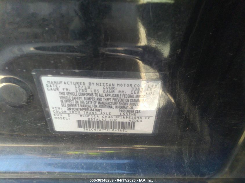 2014 NISSAN VERSA S PLUS - 3N1CN7AP9EL847681